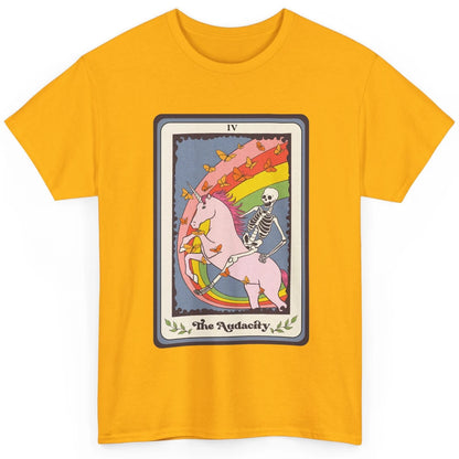 Retro Skeleton Rides Unicorn The Audacity Tarot Card Rainbow Classic Unisex T-Shirt