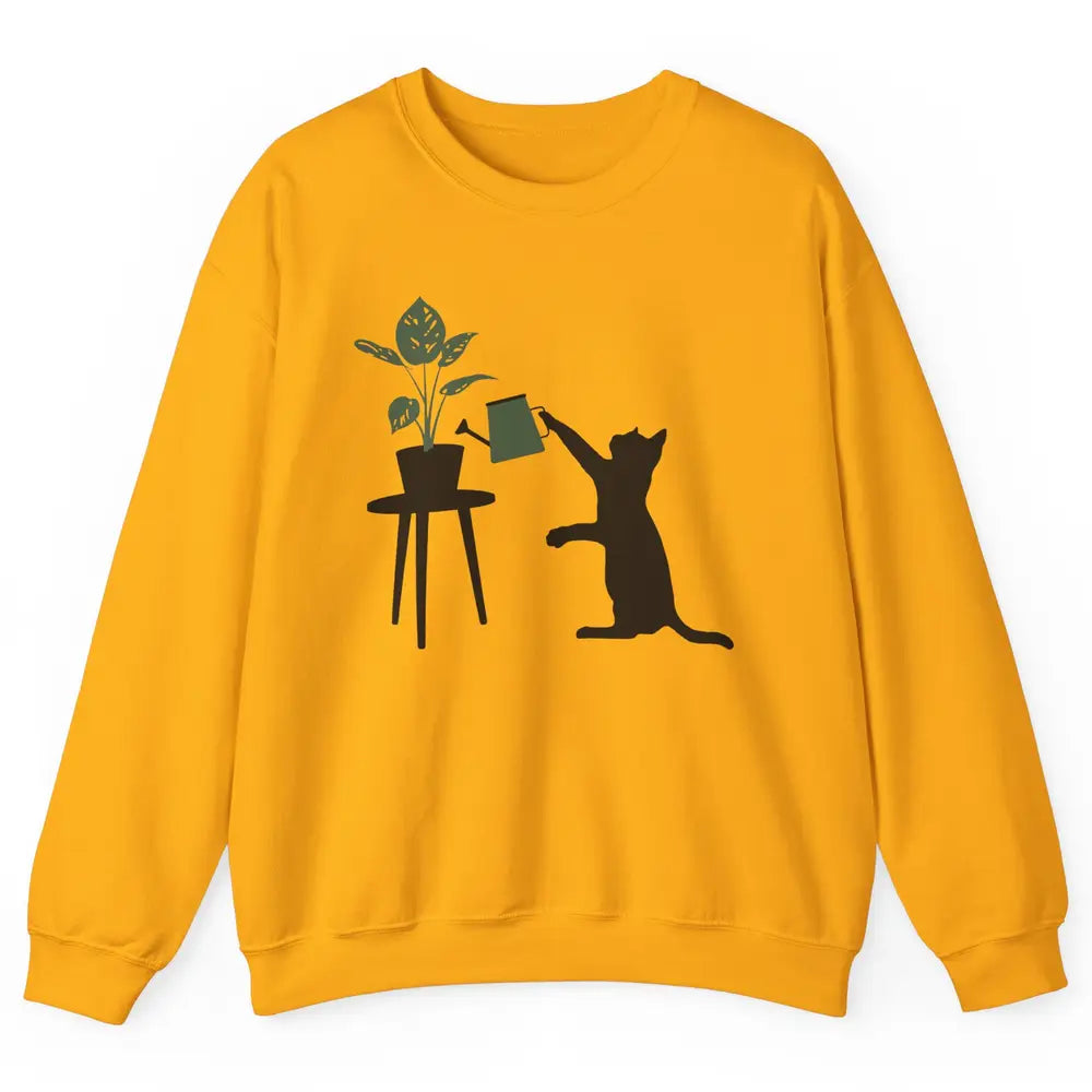 Black Cat Watering Plant Cat Gardening Planting Cat Lovers Unisex Crewneck Sweatshirt