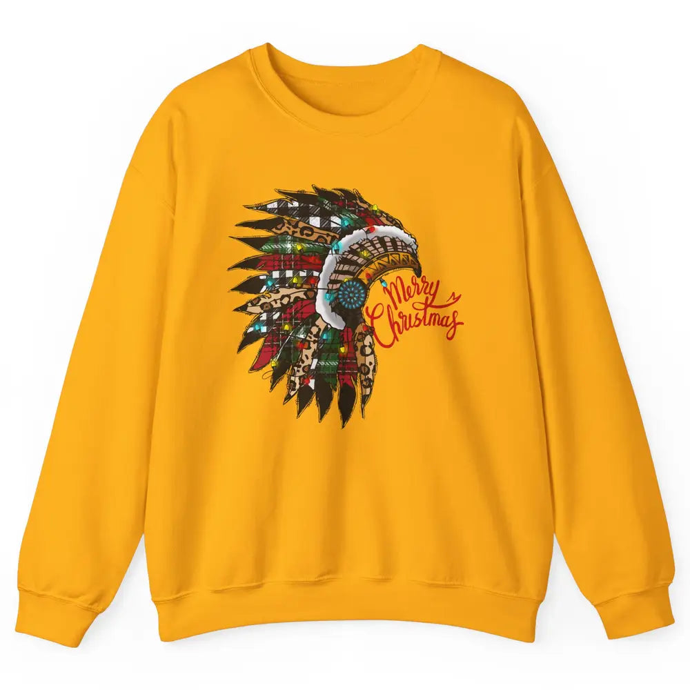 Christmas Headdress Indian Hat Leopard Western Christmas Unisex Crewneck Sweatshirt