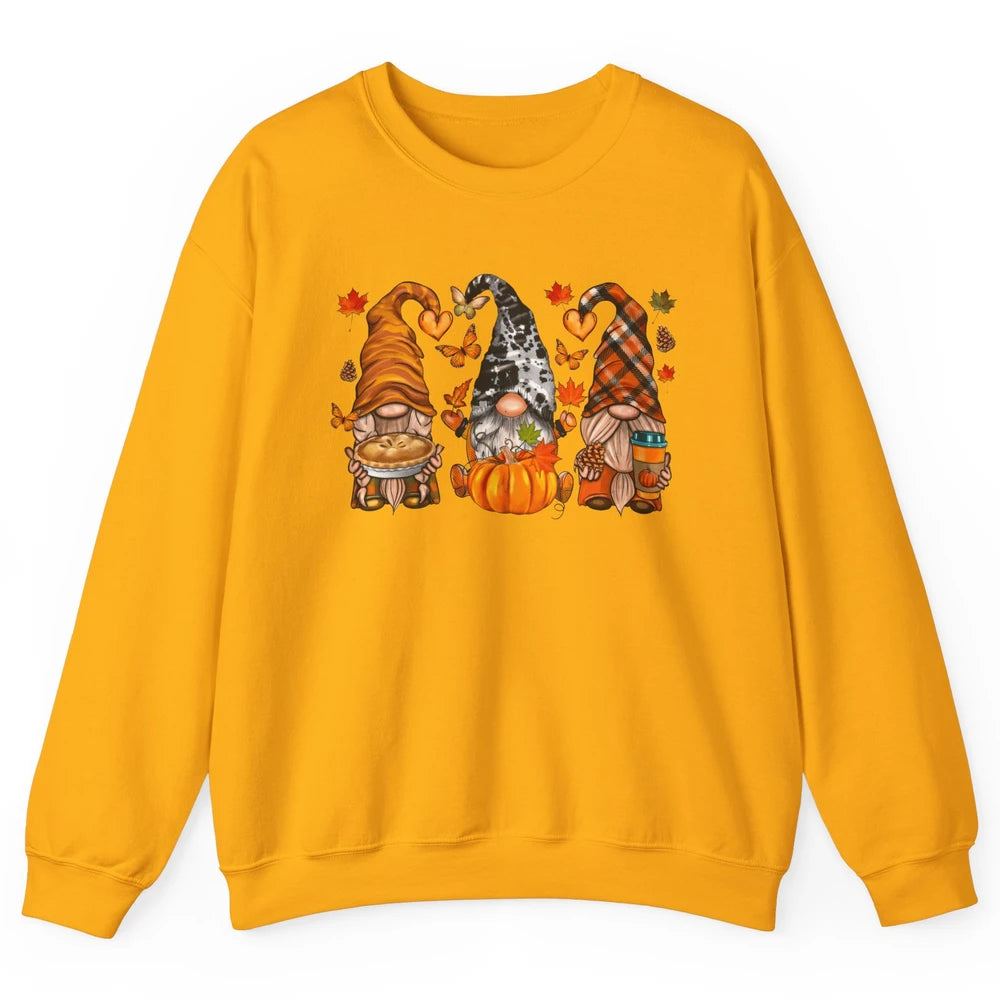 Retro Fall Gnomies Pumpkin Falling Leaves Thanksgiving Gnome Unisex Crewneck Sweatshirt