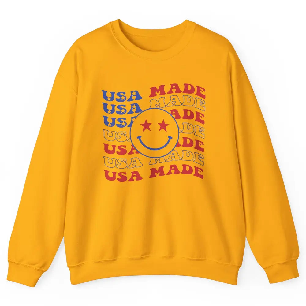 US Flag America Made Smiley Face July 4th American Patriots Unisex Crewneck Sweatshirt