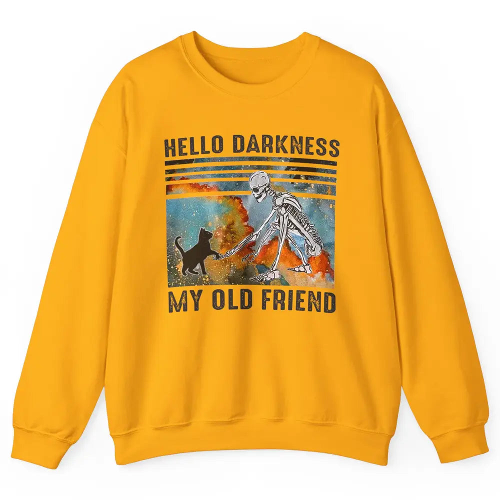 Black Cat And Skeleton Hello Darkness My Old Friend Cat Love Unisex Crewneck Sweatshirt