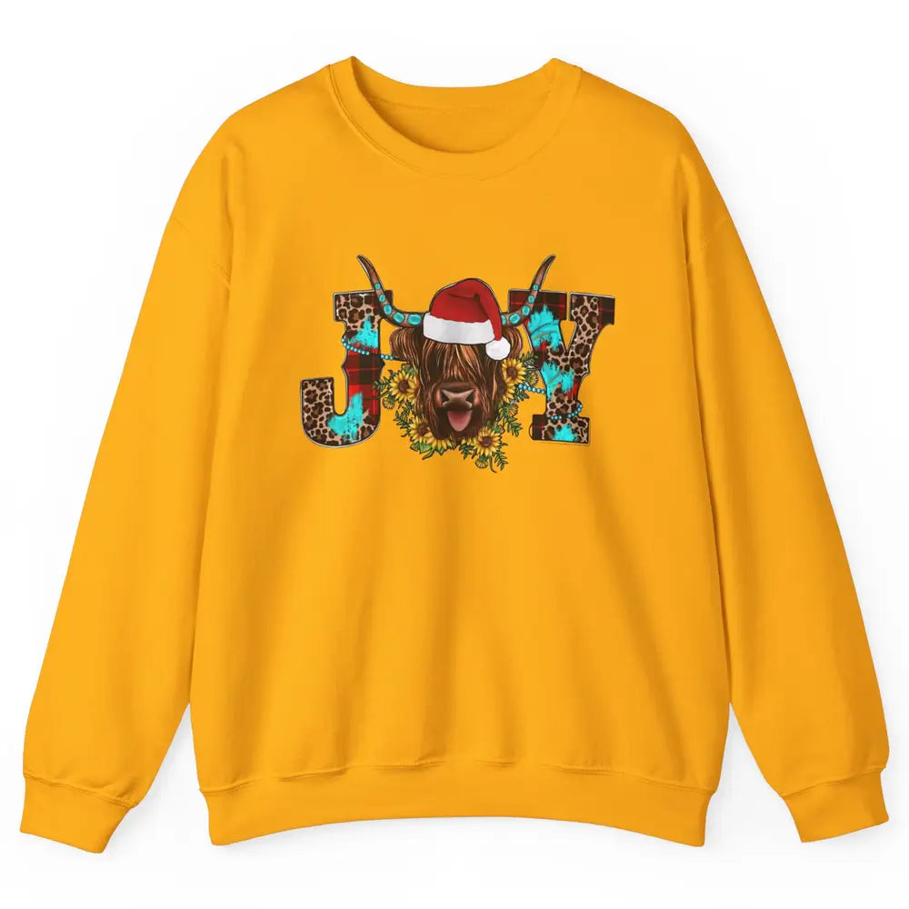 Highland Cow Christmas Joy Heifer Western Country Cowboy Unisex Crewneck Sweatshirt