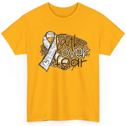 Faith Over Fear Leopard Lung Cancer Awareness Grey Ribbon Classic Unisex T-Shirt