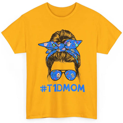 T1D Proud Mom Leopard Messy Bun Warrior Diabetes Awareness Classic Unisex T-Shirt