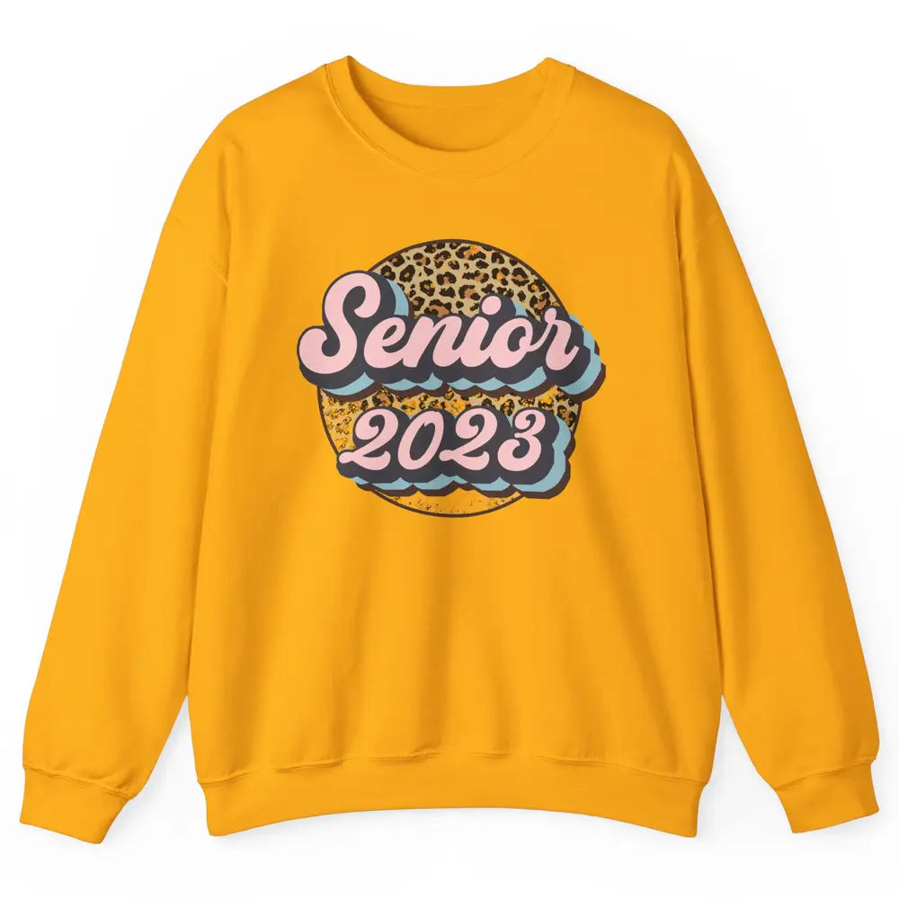 Retro Senior 2023 Leopard Back To School Western Graduation Unisex Crewneck Sweatshirt