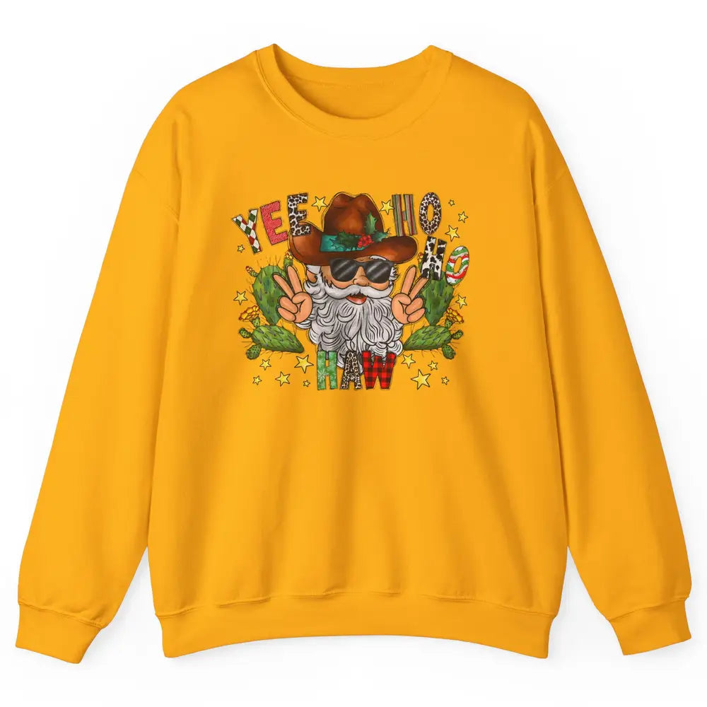 Leopard Santa Cowboy Yee Ho Haw Christmas Western Country Unisex Crewneck Sweatshirt