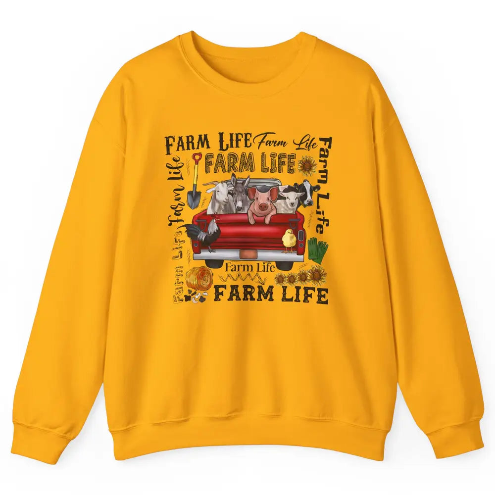 Sunflower Western Farm Life Animals Vegan Cow Pig Rooster Unisex Crewneck Sweatshirt