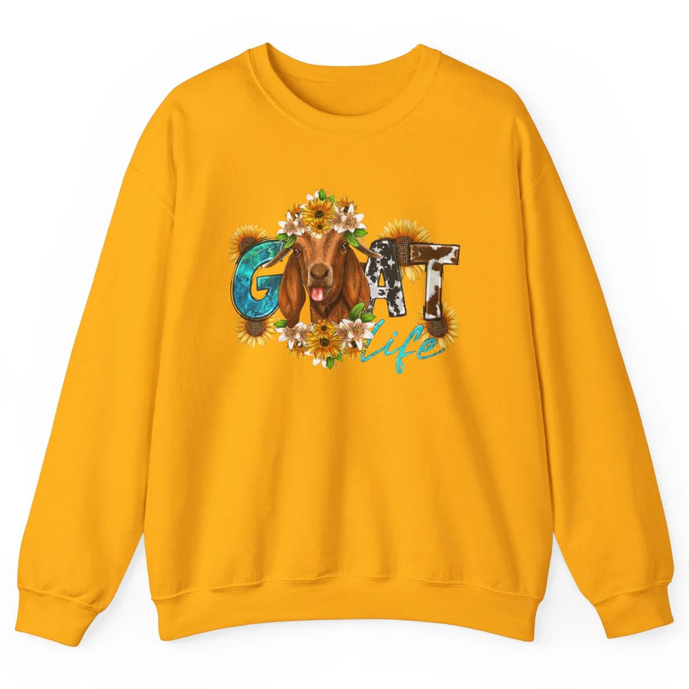 Sunflower Goat Life Just A Girl Who Love Goat Farmer Western Unisex Crewneck Sweatshirt