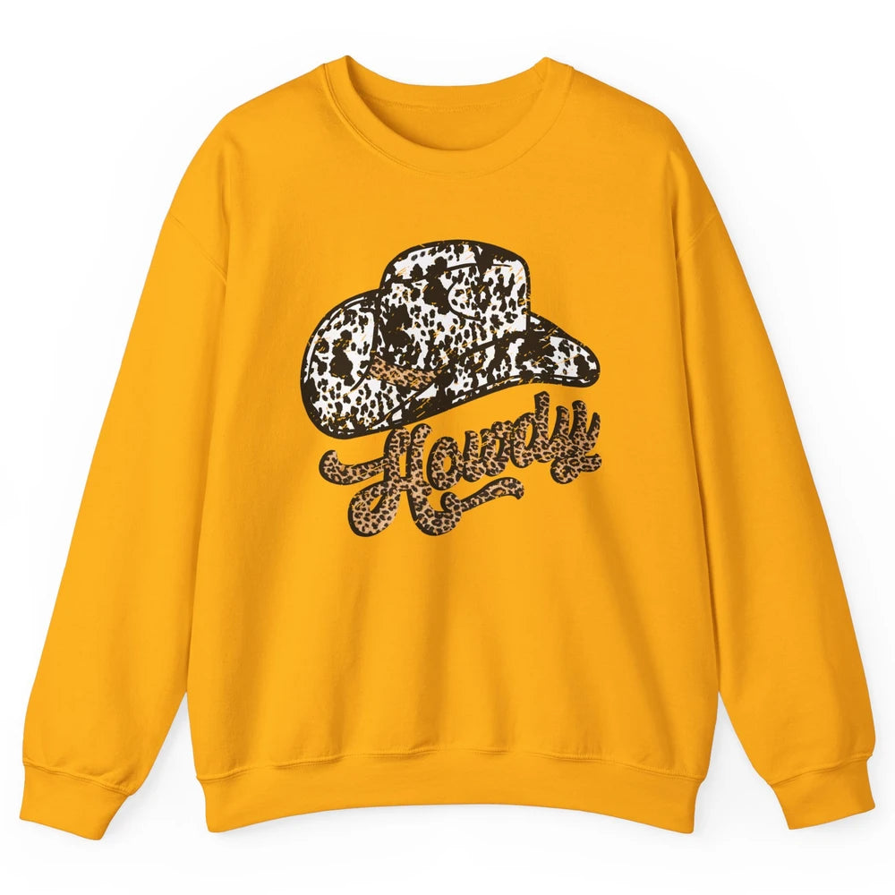 Vintage Leopard Cowboy Hat Howdy Western Country Cowgirls Unisex Crewneck Sweatshirt