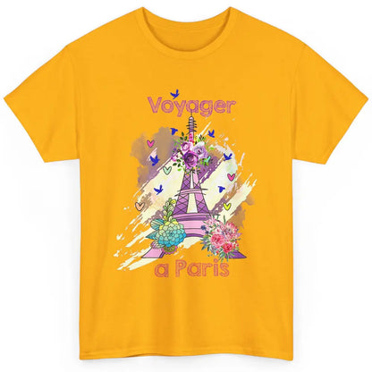 Voyager Floral Eiffel Tower Minimal Paris France Traveling Classic Unisex T-Shirt