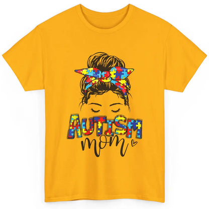 Autism Mom Messy Bun Hair Autism Awareness Puzzle Headband Classic Unisex T-Shirt