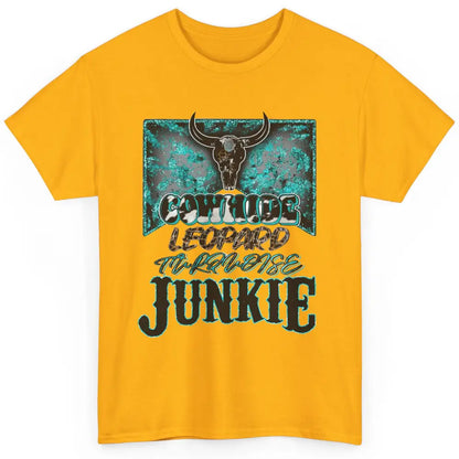 Bull Skull Cowhide Leopard Turquoise Junkie Western Country Classic Unisex T-Shirt