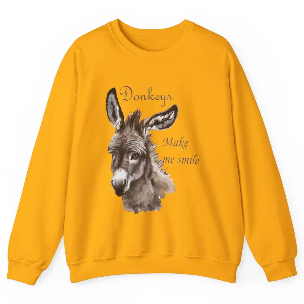 Watercolor Donkey Make Me Smile Farming Life Farm Animal Unisex Crewneck Sweatshirt