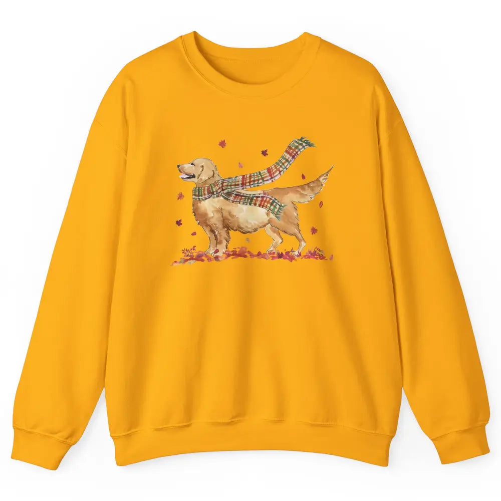 Funny Golden Retriever Autumn Falling Leaves Halloween Fall Unisex Crewneck Sweatshirt