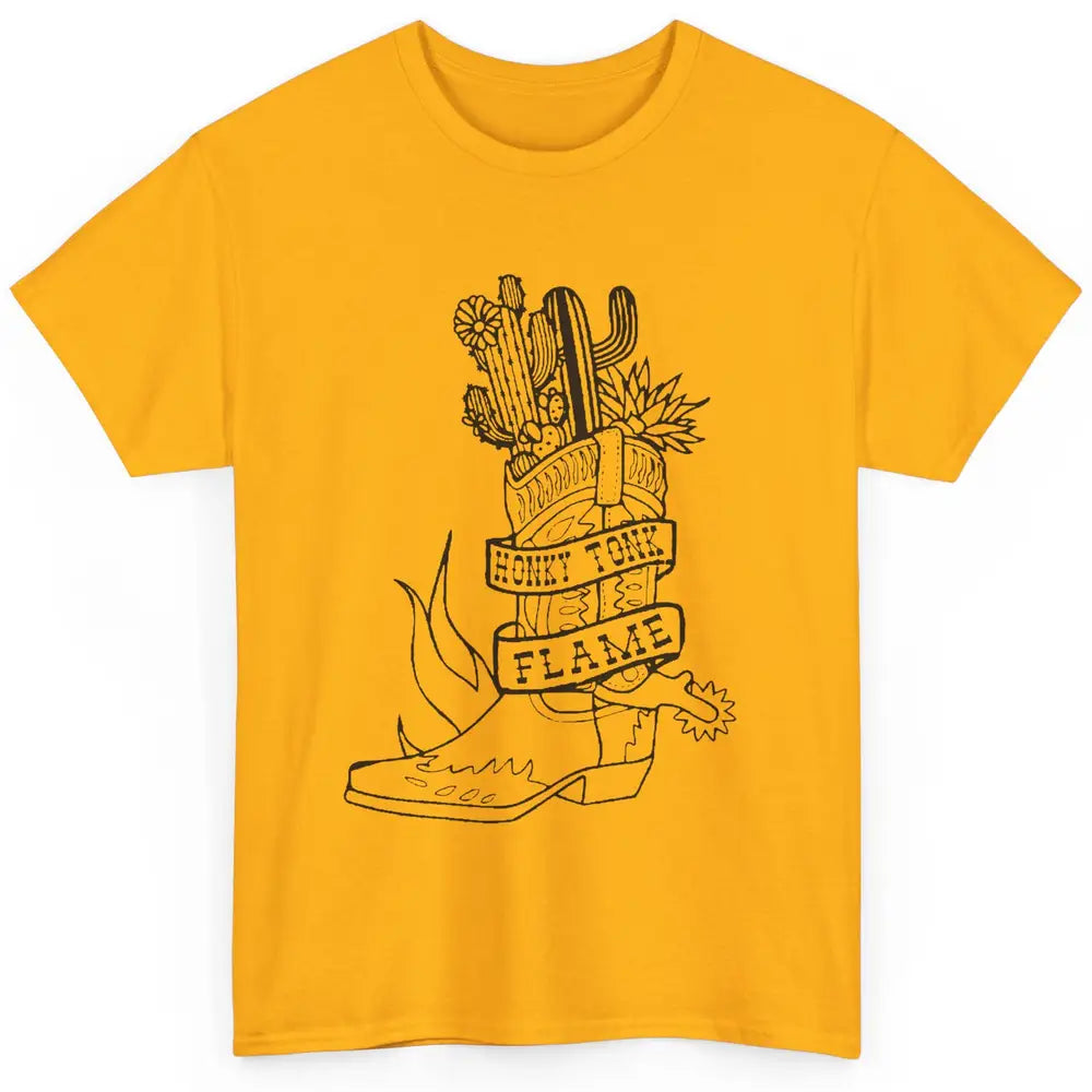 Cowboy Boots Honky Tonk Flame Cactus Western Country Cowgirl Classic Unisex T-Shirt