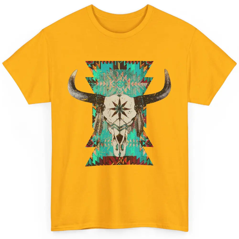 Boho Bull Skull Turquoise Aztec Western Country Rodeo Cowboy Classic Unisex T-Shirt