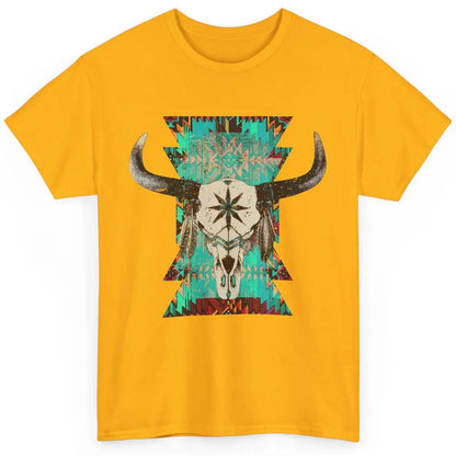 Boho Bull Skull Turquoise Aztec Western Country Rodeo Cowboy Classic Unisex T-Shirt