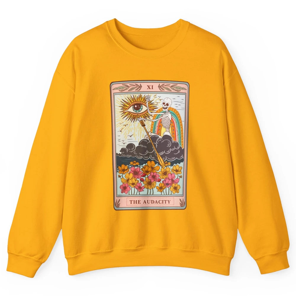 Retro Skeleton Riding Cloud The Audacity Tarot Card Rainbow Unisex Crewneck Sweatshirt