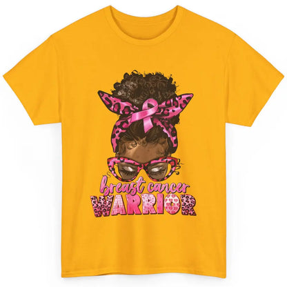 Afro Black Woman Breast Cancer Awareness Messy Bun Leopard Classic Unisex T-Shirt