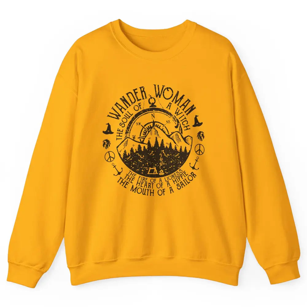 Retro Soul Of A Witch Wander Woman Compass Hiking Camping Unisex Crewneck Sweatshirt