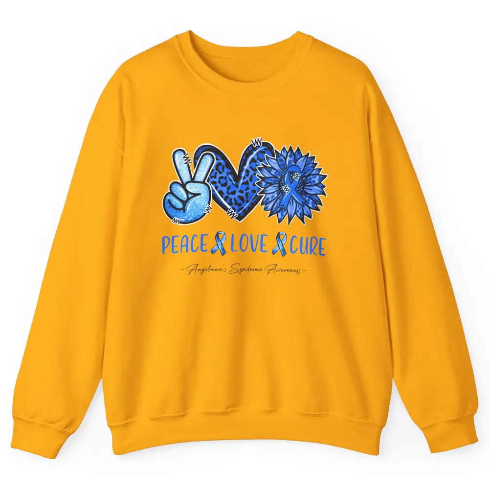 Angelman's Syndrome Blue Ribbon Peace Love Cure Sunflower Unisex Crewneck Sweatshirt