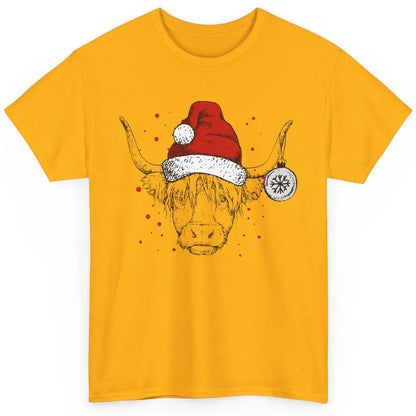 Cute Highland Cow Christmas With Santa Hat Western Xmas Cow Classic Unisex T-Shirt