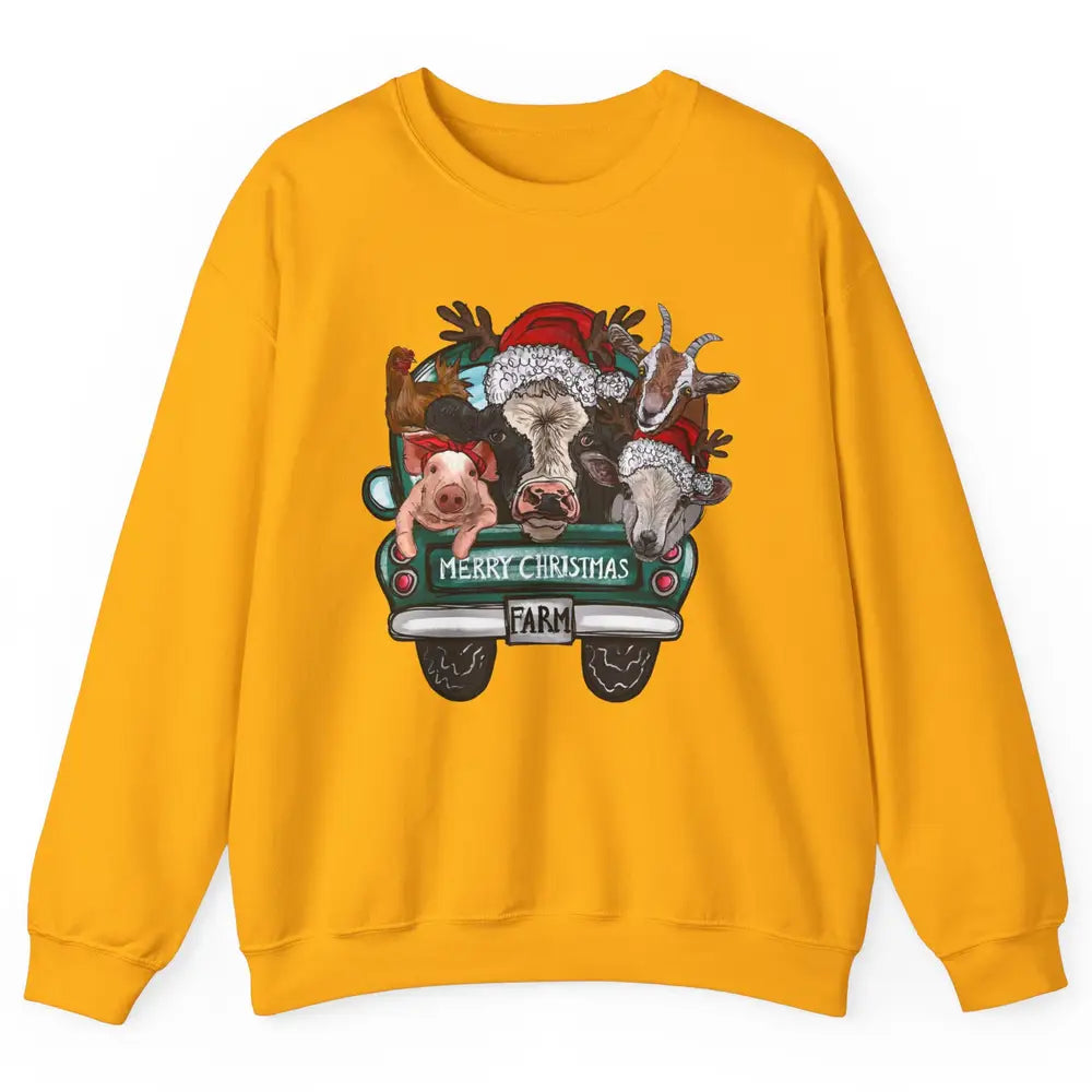 Heifer Merry Christmas Truck Pig Goat Farm Animals Christmas Unisex Crewneck Sweatshirt