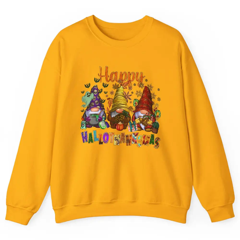 Pumpkin Gnomes Hallo-thank-mas Halloween Thanksgiving Xmas Unisex Crewneck Sweatshirt