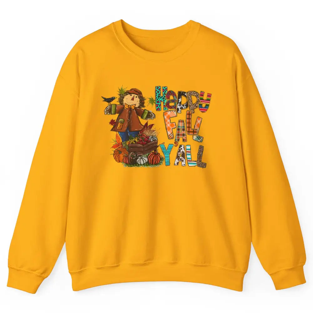 Happy Fall Y'all Leopard Pumpkin Western Autumn Thankful Unisex Crewneck Sweatshirt