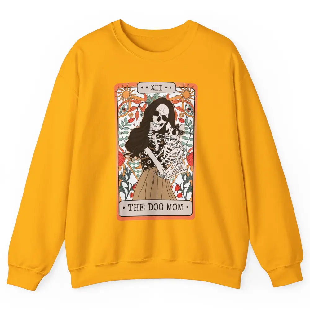 Retro Skeleton Tarot Card The Dog Mom Halloween Dog Lovers Unisex Crewneck Sweatshirt