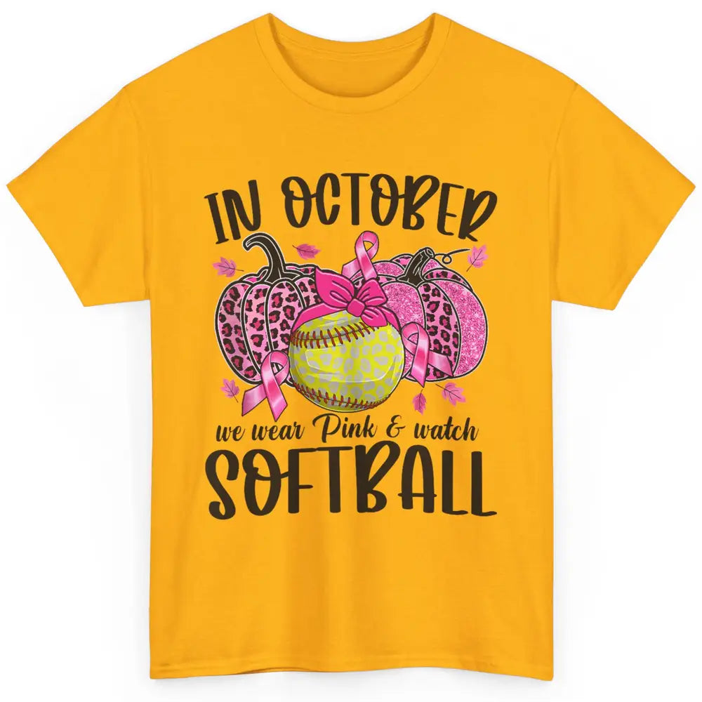 Softball Leopard Pumpkin In October Breast Cancer Awareness Classic Unisex T-Shirt