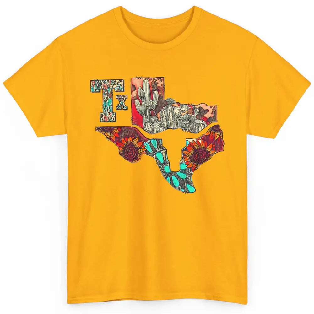 Texas Map Boho Texas State Leopard Western Desert Cactus Classic Unisex T-Shirt