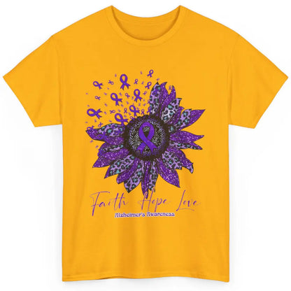 Faith Hope Love Purple Sunflower Alzheimer Brain Awareness Classic Unisex T-Shirt