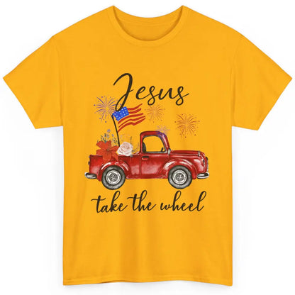 4th Of July Jesus Take The Wheel Red Truck Watercolor God Classic Unisex T-Shirt