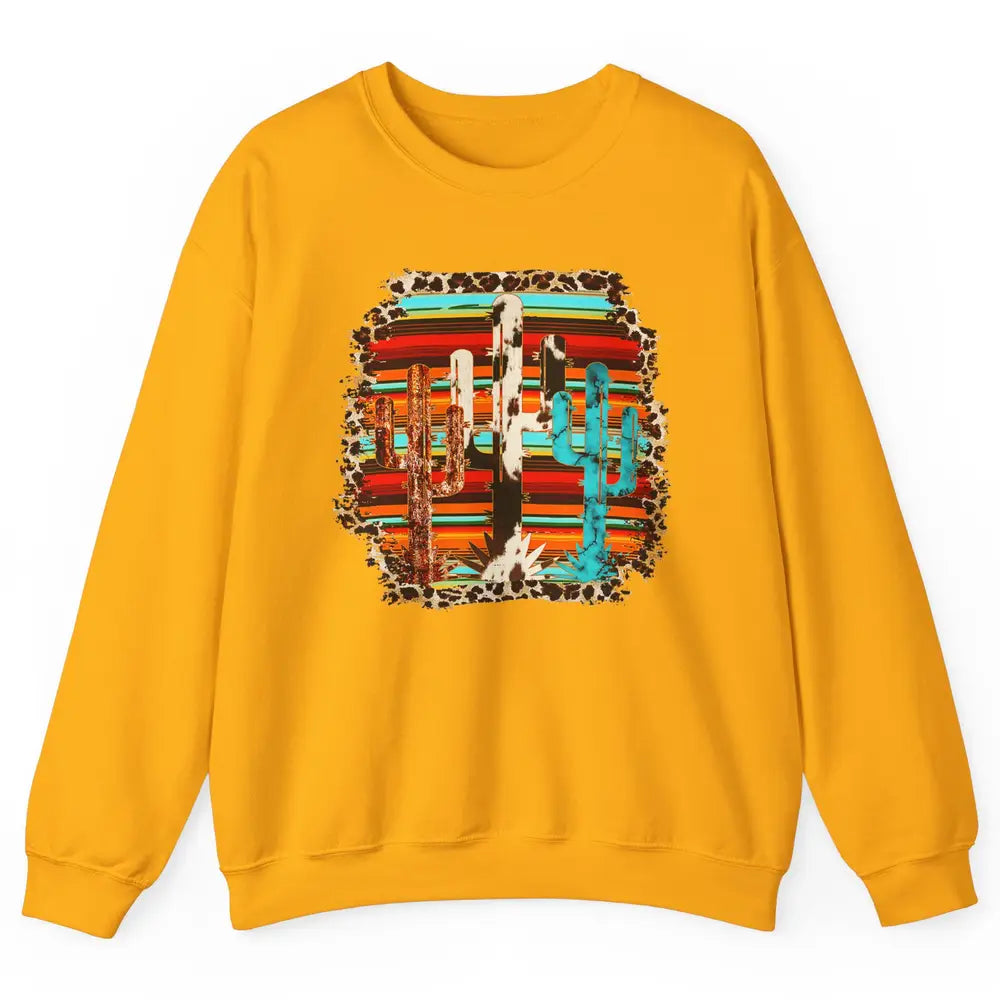 Western Country Cactus Cowhide Serape Turquoise Leopard Unisex Crewneck Sweatshirt