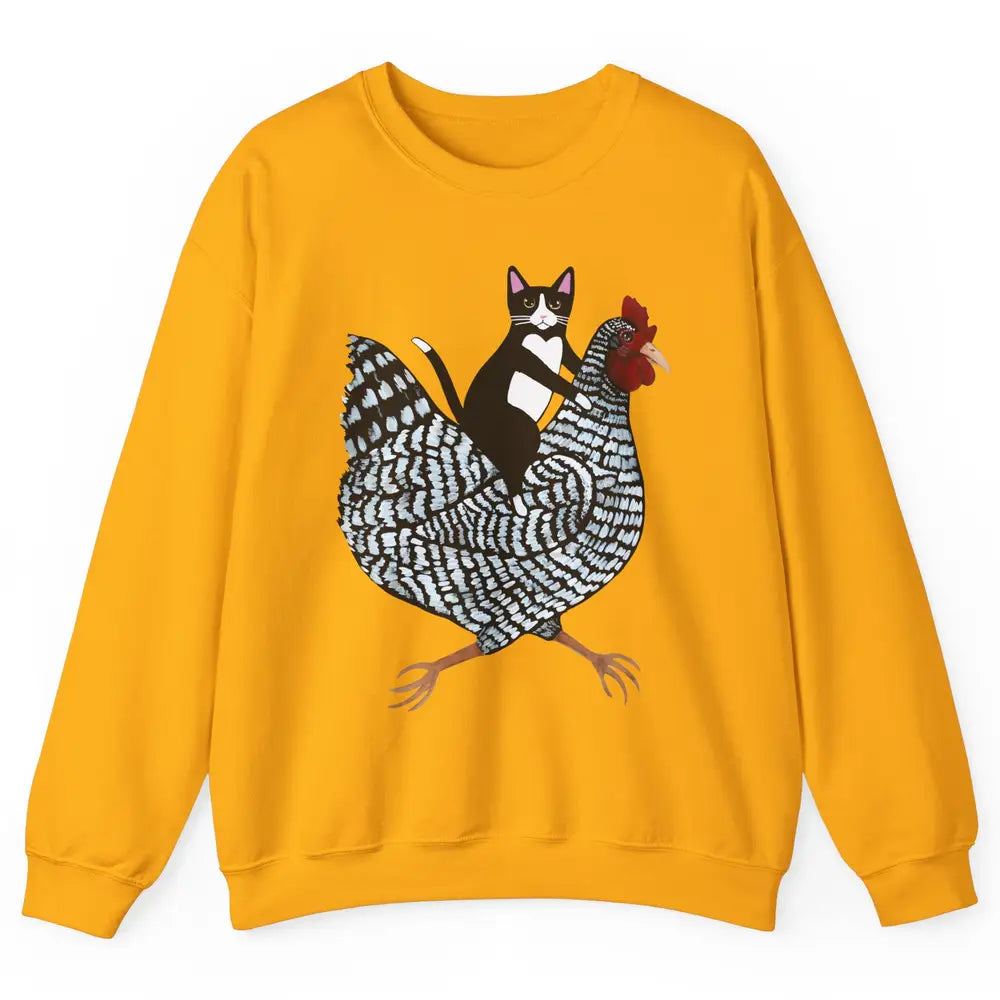 Tuxedo Cat On A Chicken Funny Cat Kitty Chicken Lovers Gift Unisex Crewneck Sweatshirt