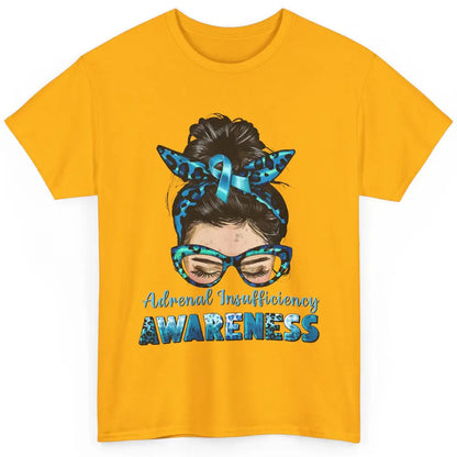 Adrenal Insufficiency Awareness Messy Bun Mom Blue Ribbon Classic Unisex T-Shirt