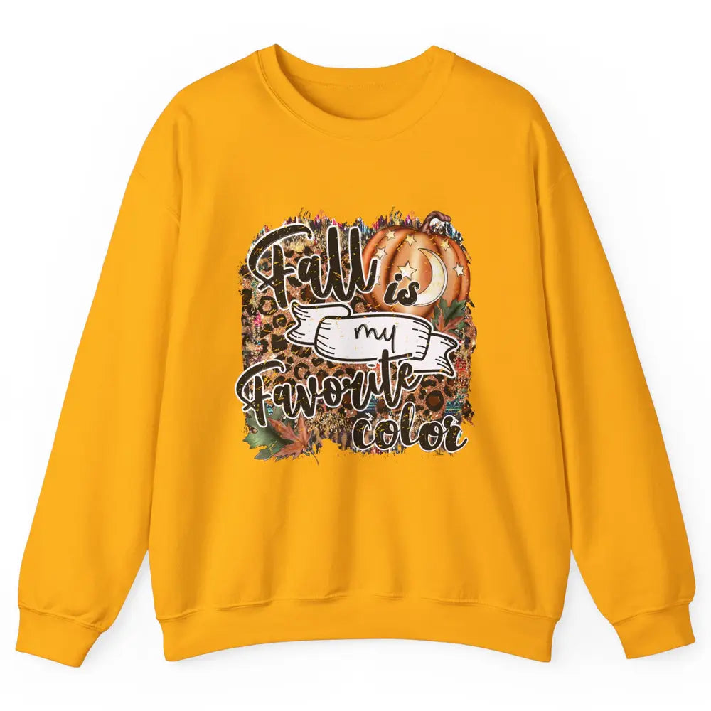 Retro Pumpkin Fall Is My Favorite Color Leopard Autumn Gift Unisex Crewneck Sweatshirt