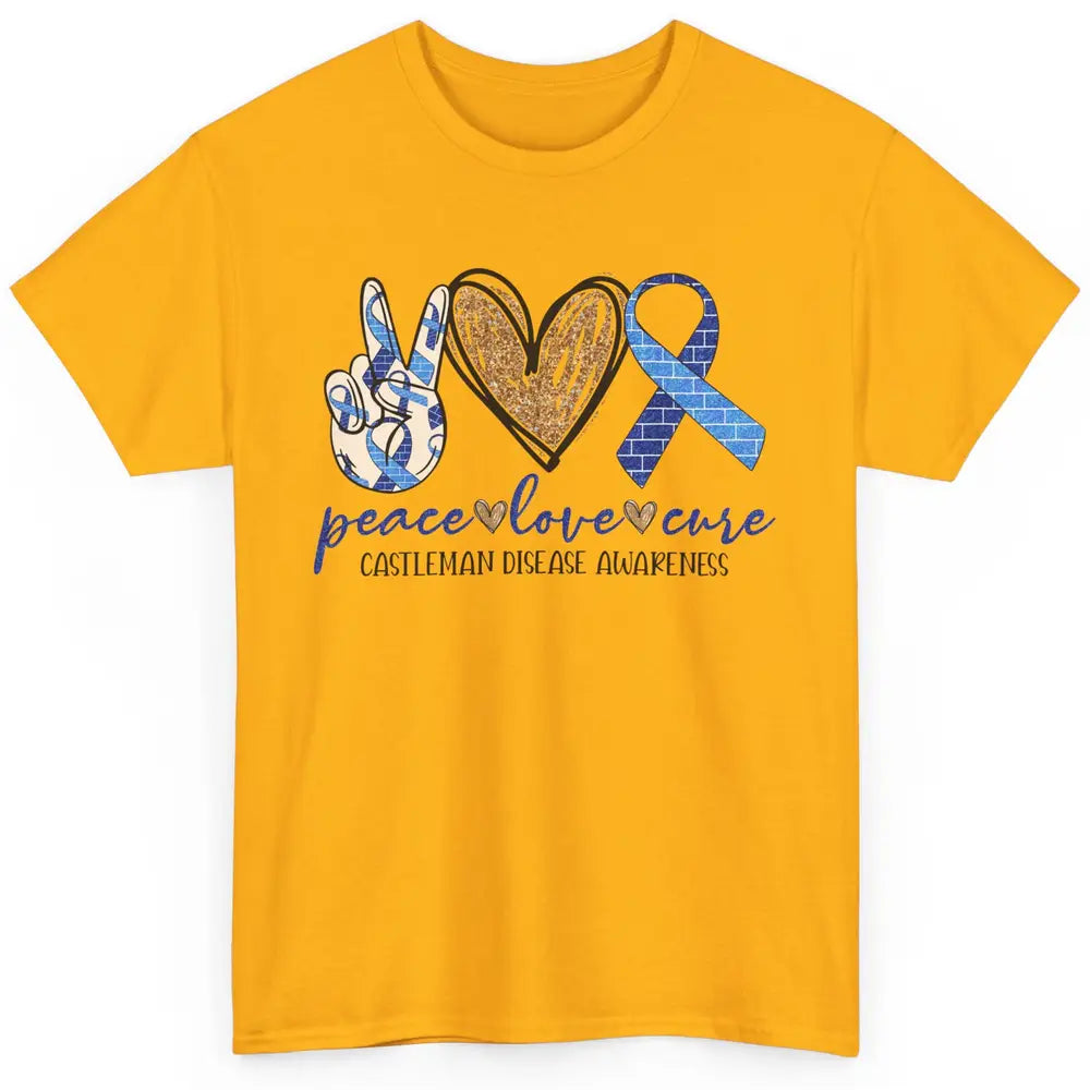 Castleman Disease Awareness Peace Love Cure Blue Ribbon Classic Unisex T-Shirt