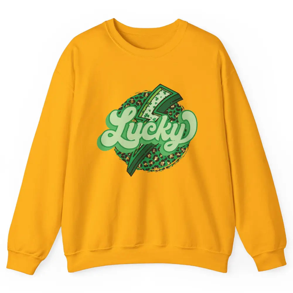 St Patrick Leopard Shamrocks Lucky Lightning Bolt Western Unisex Crewneck Sweatshirt