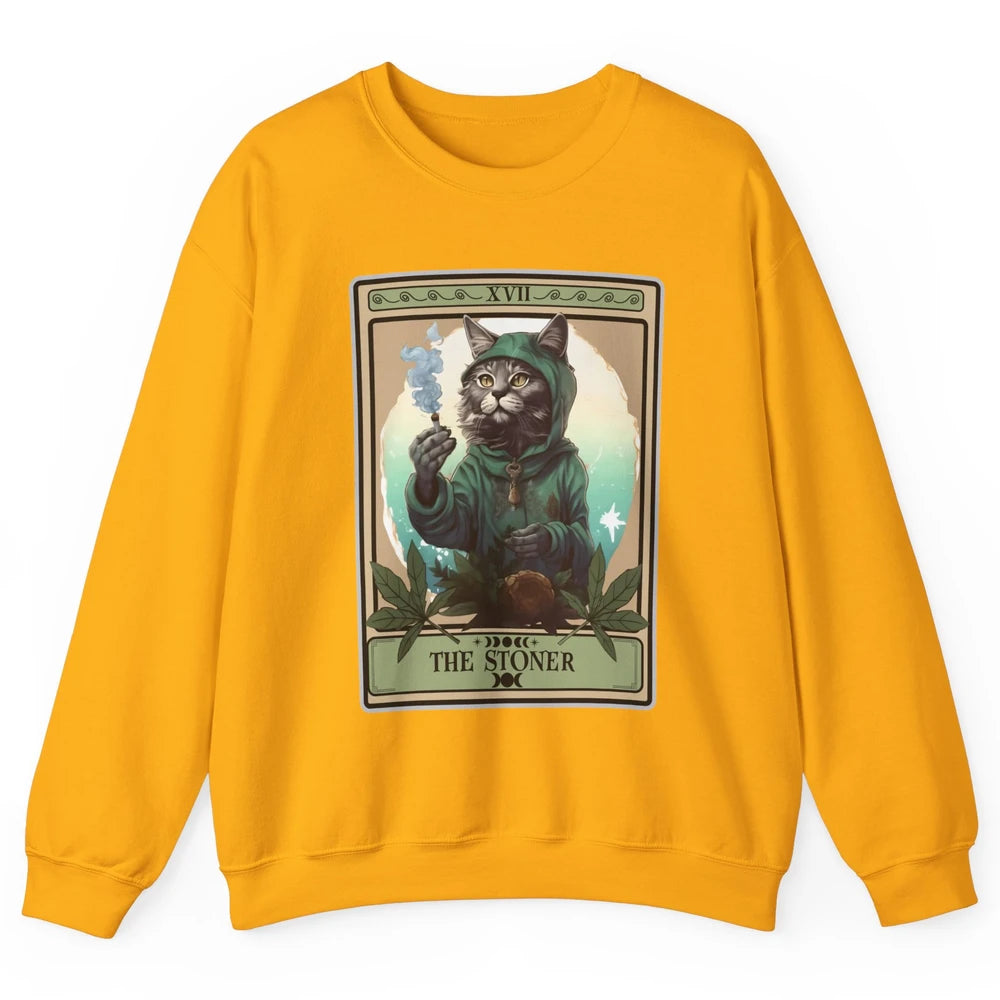 Vintage The Stoner Cat Tarot Card Weed Cannabis Marijuana Unisex Crewneck Sweatshirt