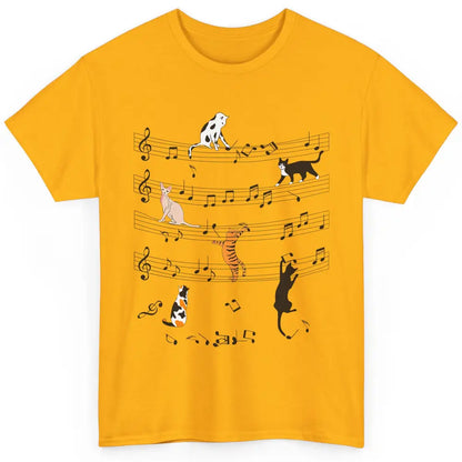 Cat On Music Sheets Cute Music Notes Funny Cat Musician Classic Unisex T-Shirt