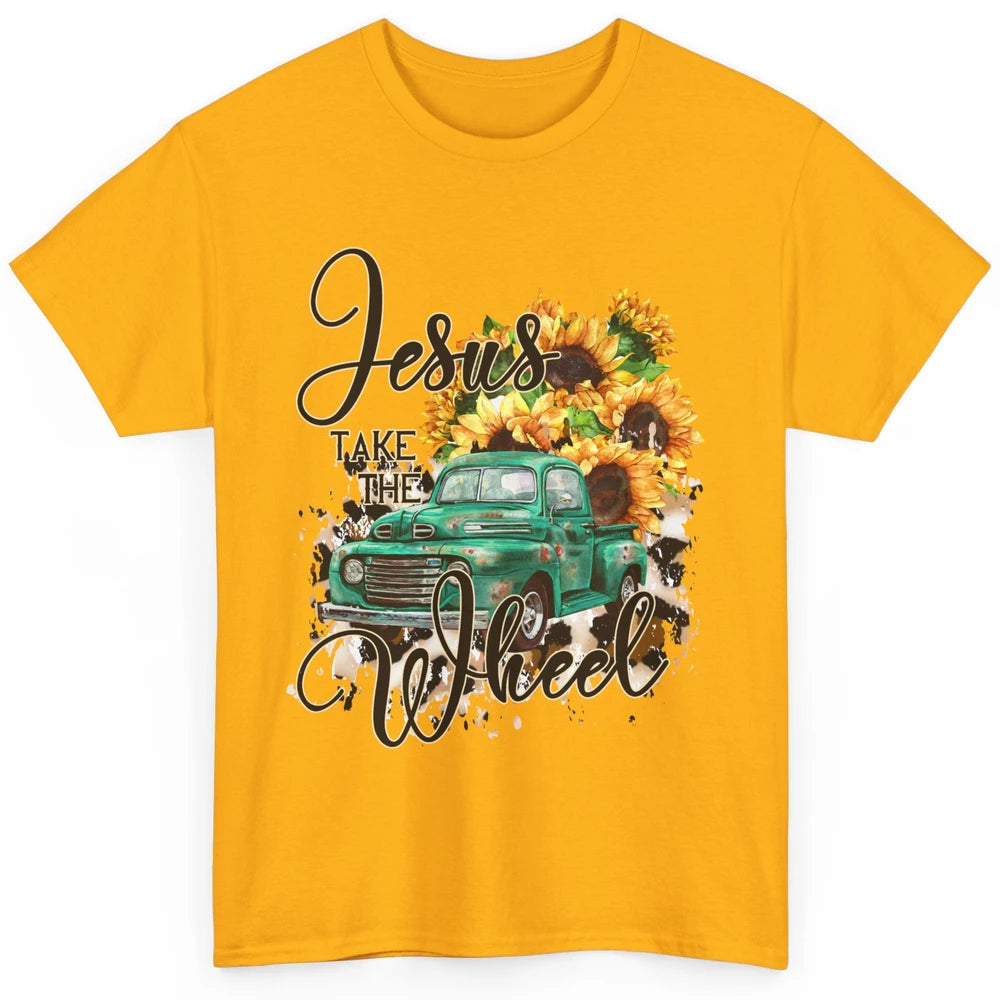 Sunflower Truck Jesus Take The Wheel Christian Gift Leopard Classic Unisex T-Shirt