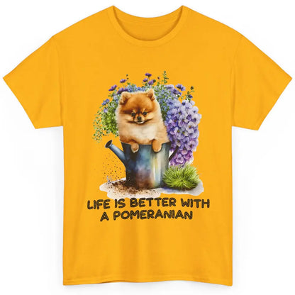 Cute Pomeranian Puppy Flowers Life Is Better With Pomeranian Classic Unisex T-Shirt