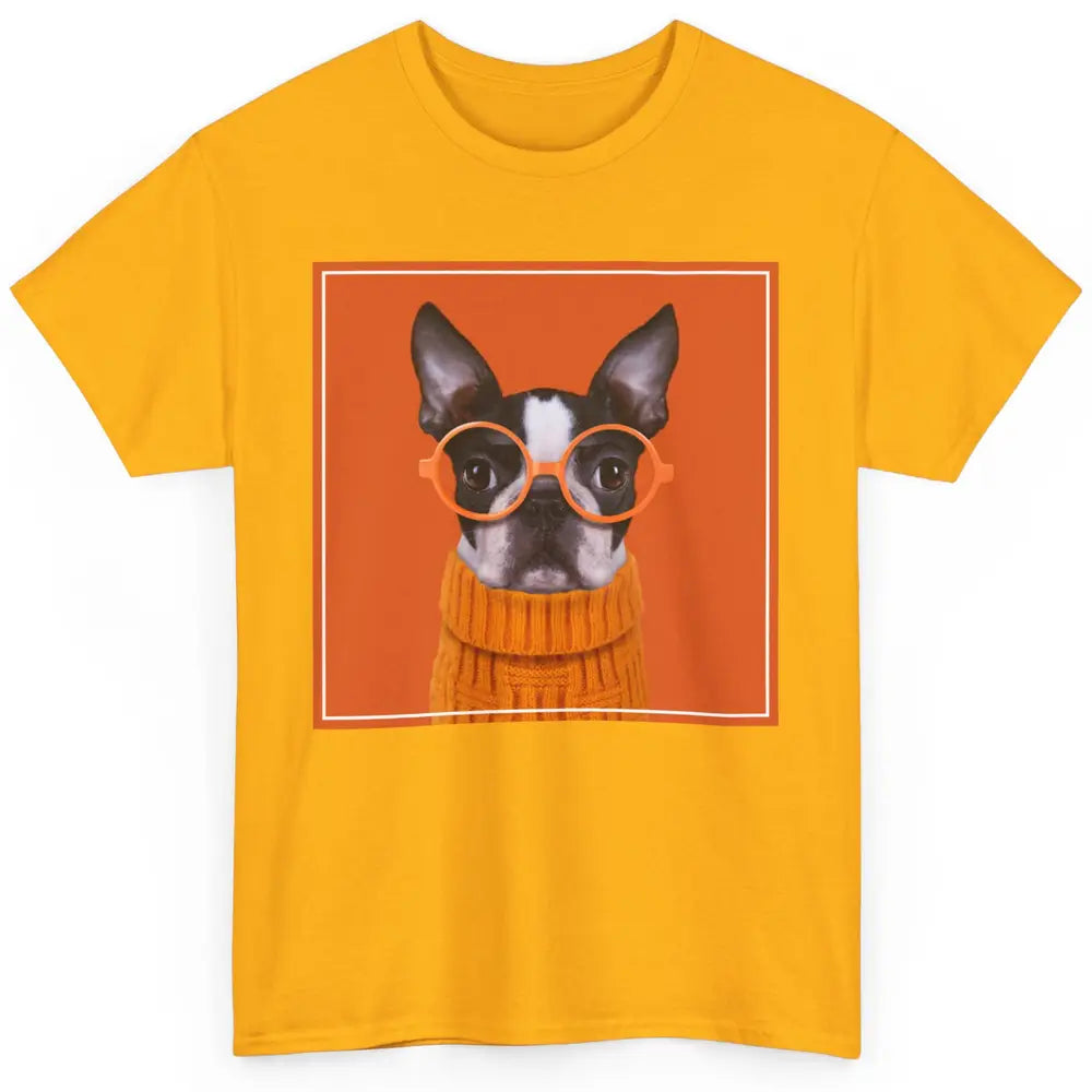 Funny Boston Terrier Face Orange Glasses Dog Nerd Cool Puppy Classic Unisex T-Shirt