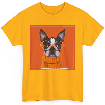 Funny Boston Terrier Face Orange Glasses Dog Nerd Cool Puppy Classic Unisex T-Shirt