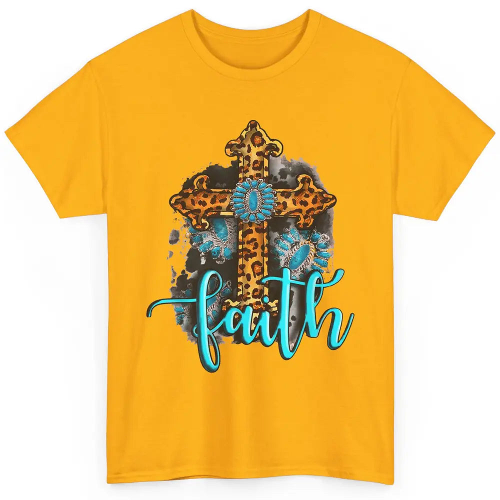 Western Gemstone Leopard Turquoise Cross Faith Jesus God Classic Unisex T-Shirt