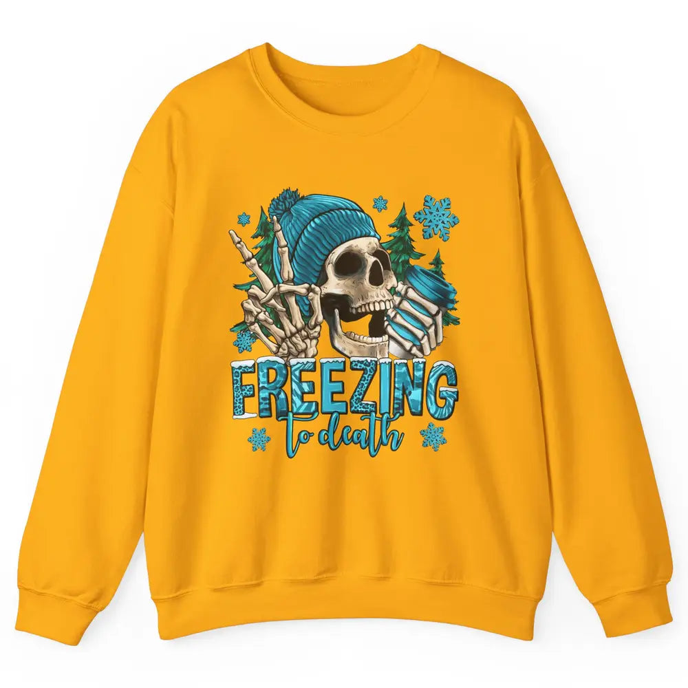 Funny Leopard Skull Freezing To Death Funny Christmas Winter Unisex Crewneck Sweatshirt