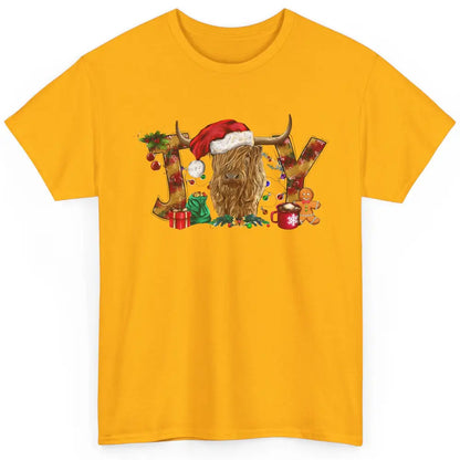 Highland Cow Joy Santa Hat Gingerbread Christmas Farm Gift Classic Unisex T-Shirt